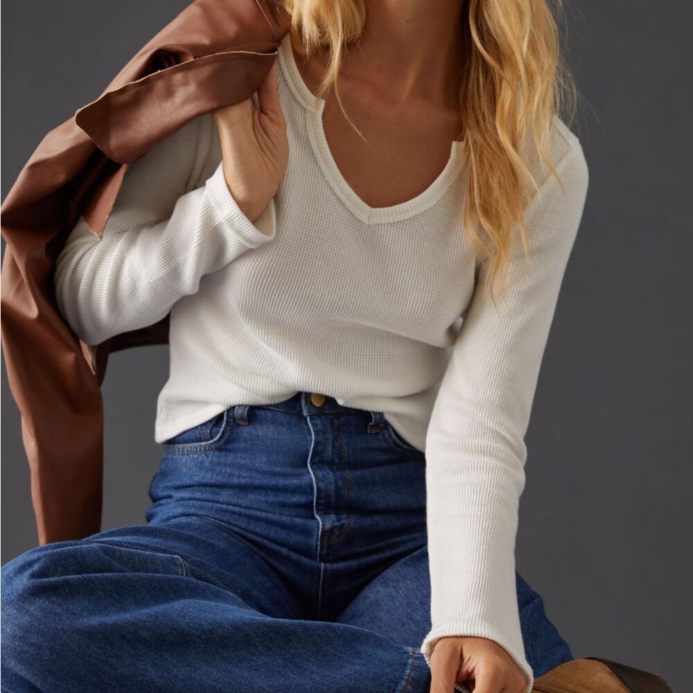 NWOT Anthropologie Pilcro Notched Waffle Top